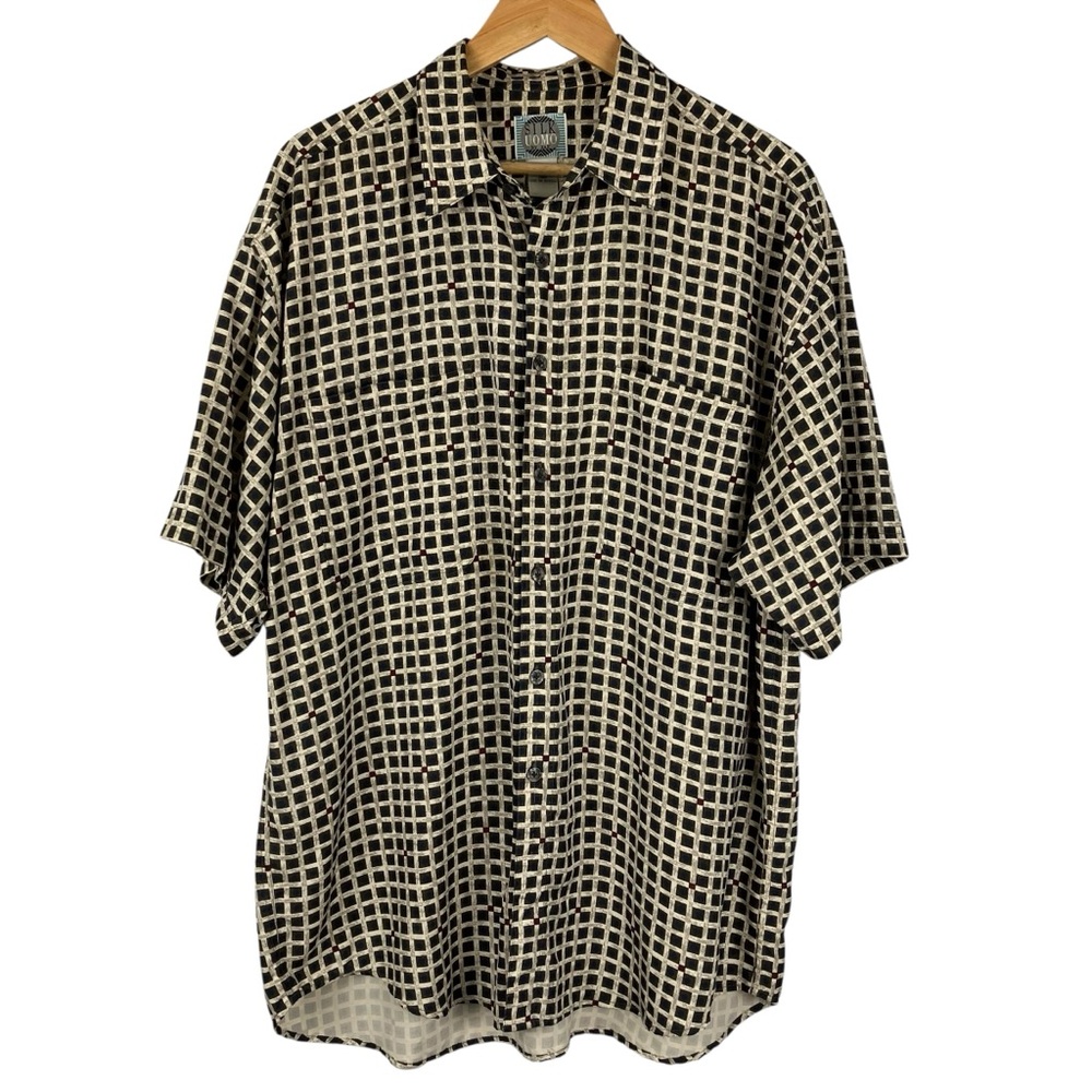VTG Silk Uomo by Nak Shirt Men’s Large 100% Silk Short Sleeve Button Down 90s
